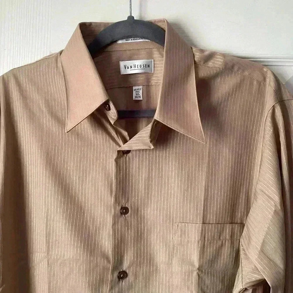 Van Heusen Other - Van Heusen Fitted Satin Stripe NWT Wrinkle Free 16 1/2 34/35 Tan Shirt **NWT**